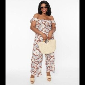 Haute Fox Jumpsuit Women's 3X Floral off the shoulder Maxi New With Tags smocked